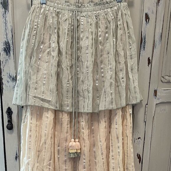 PQ Swim Golden Hour Briar Maxi Dress Swim Cover Strapless Block Tiers Pleated - Picture 6 of 15